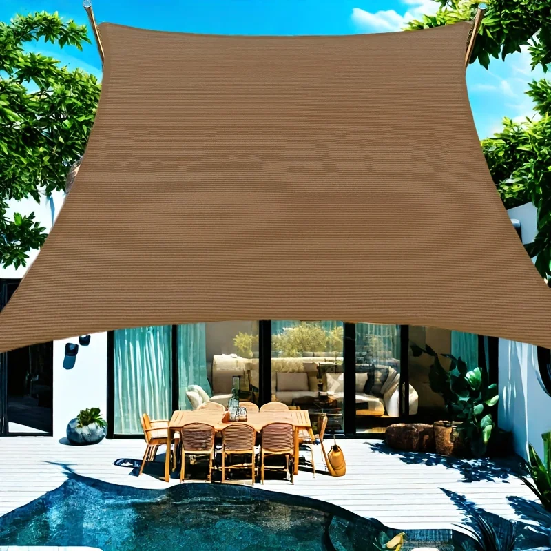 10x13ft Sun Shade Sail, Sand Rectangle Shade Cloth, Shading Net, Curved Edged Commercial Grade 185GSM Permeable Outdoor Shade Cloth For Deck, Backyard, Patio