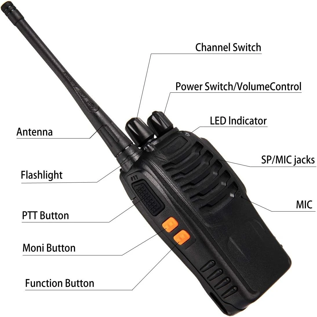 

Two Way Radios Long Range Walkie Talkies with Headphones,16 Channel Handheld，Flashlight Li-ion Battery and Charger（6 Pack）