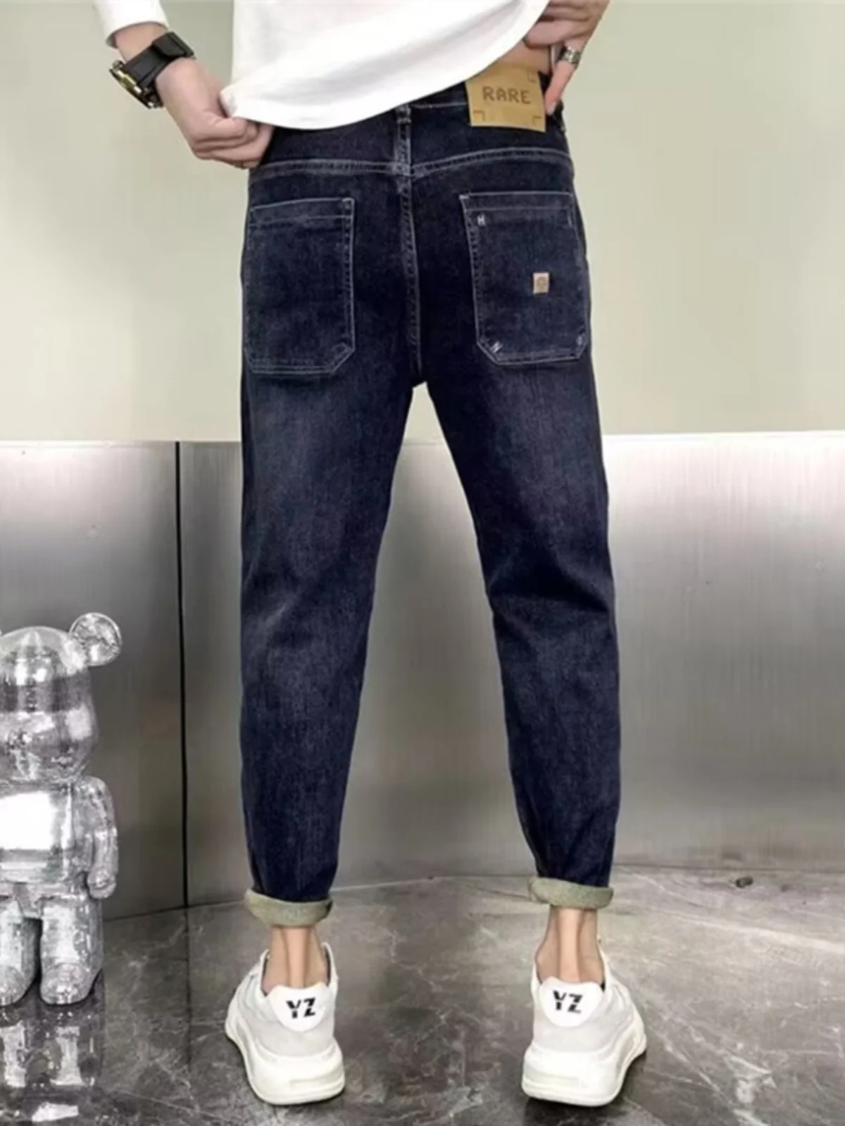 

Men's Slim Fit Casual Jeans Elastic Waist Loose Cotton Stretch Denim High Street Sle Autumn Winter Faion Trend Youth Wear