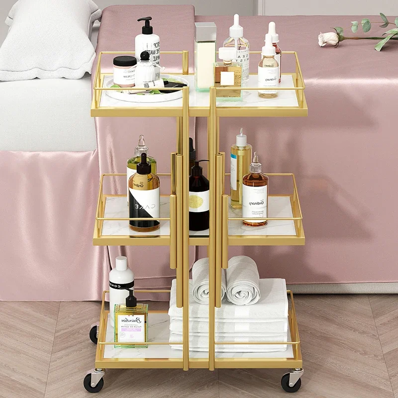 Luxury Iron Salon Trolley, Manicure Mobile Tools Cart, Modern Commercial Multi-Layer Storage, Beauty Furniture