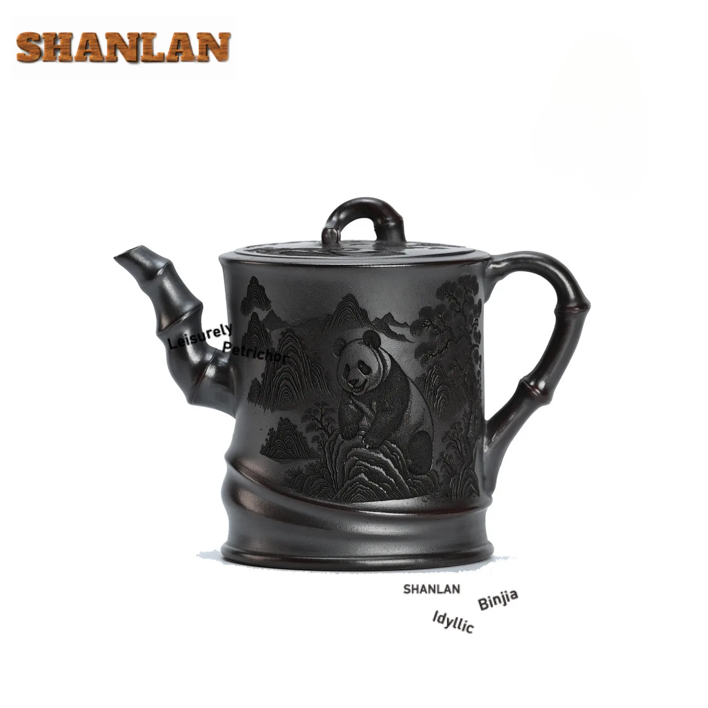 

250 мл Бутик Исин Фиолетовые Глиняные Чайники Ручная Резьба Бамбуковый Шарнир Панда Горшок Сырой Руд Камень Желтая Грязь Чайник Чайный Набор Zisha