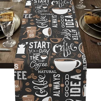 커피 코코아콩 린넨 테이블 러너 드레서 스카프, 홈 주방 장식, 농가 테이블 러너, 휴일 파티 장식