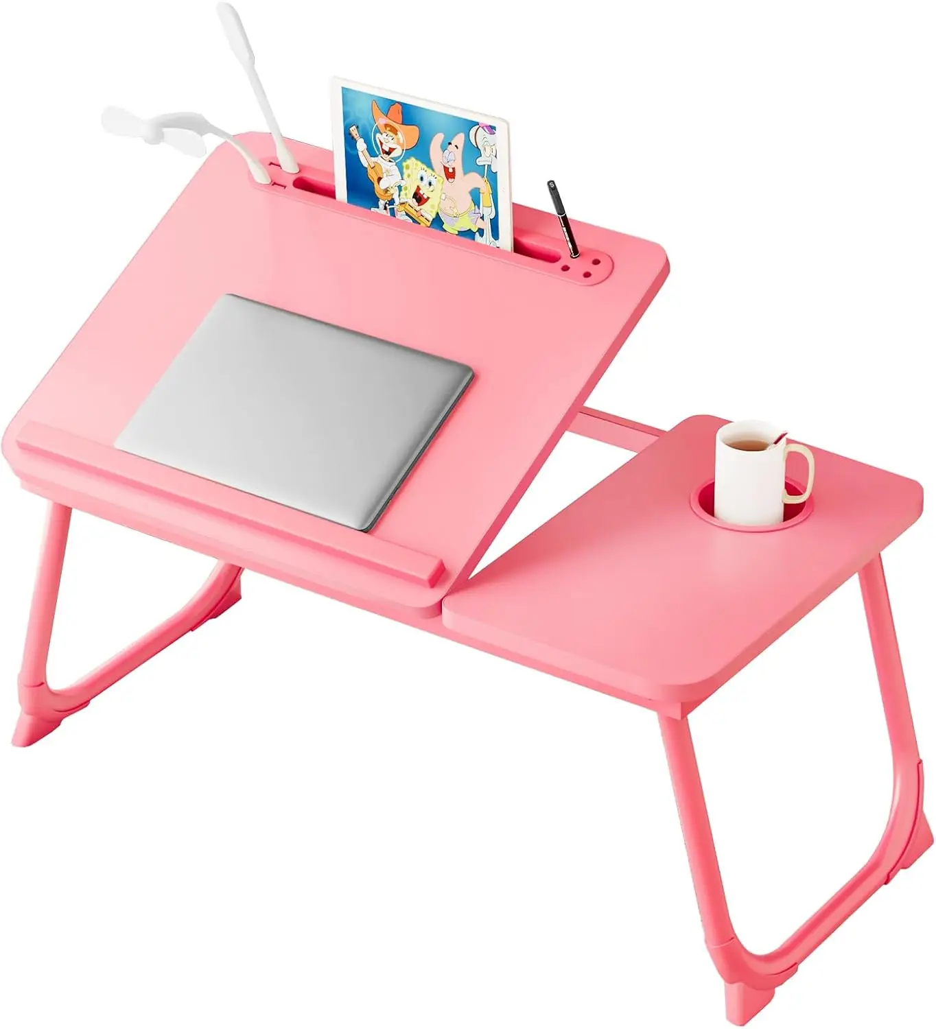 

Laptop Desk for Bed, Adjustable Laptop Stand with 5 Different Angles, Portable Lap Tray Table with USB Charge Port and Cup Ho