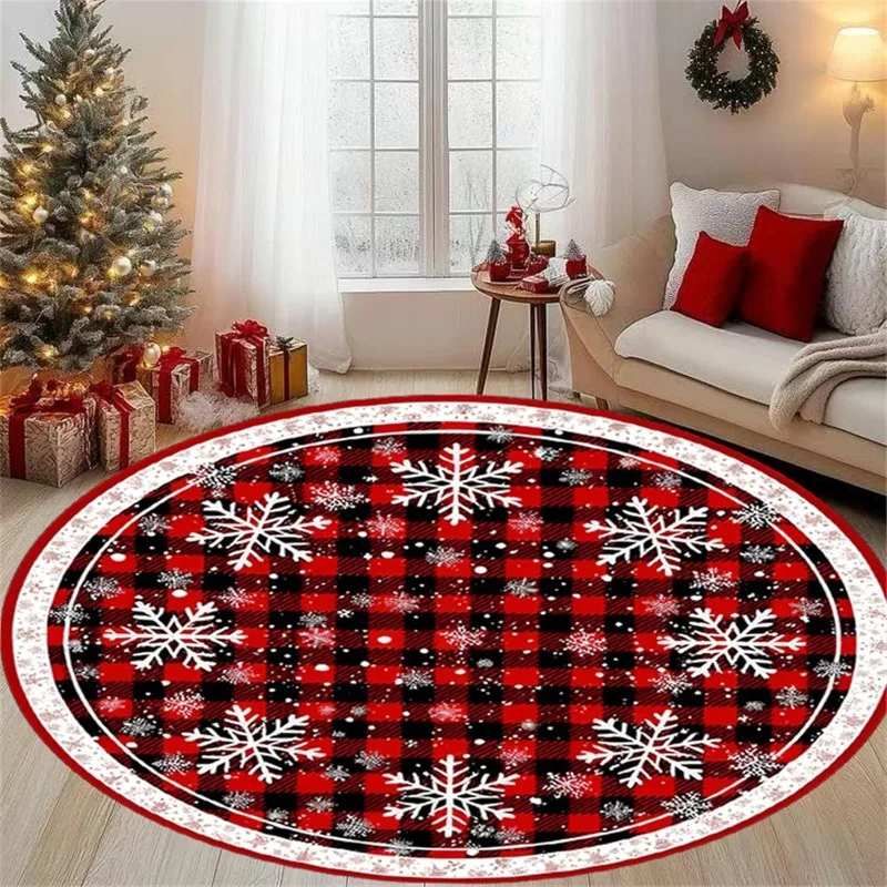 Christmas Wreath Round Carpet Red Xmas Ball Pine Cone Berry Area Rug Winter Holiday Circular Floor Mat for Living Room Bedroom