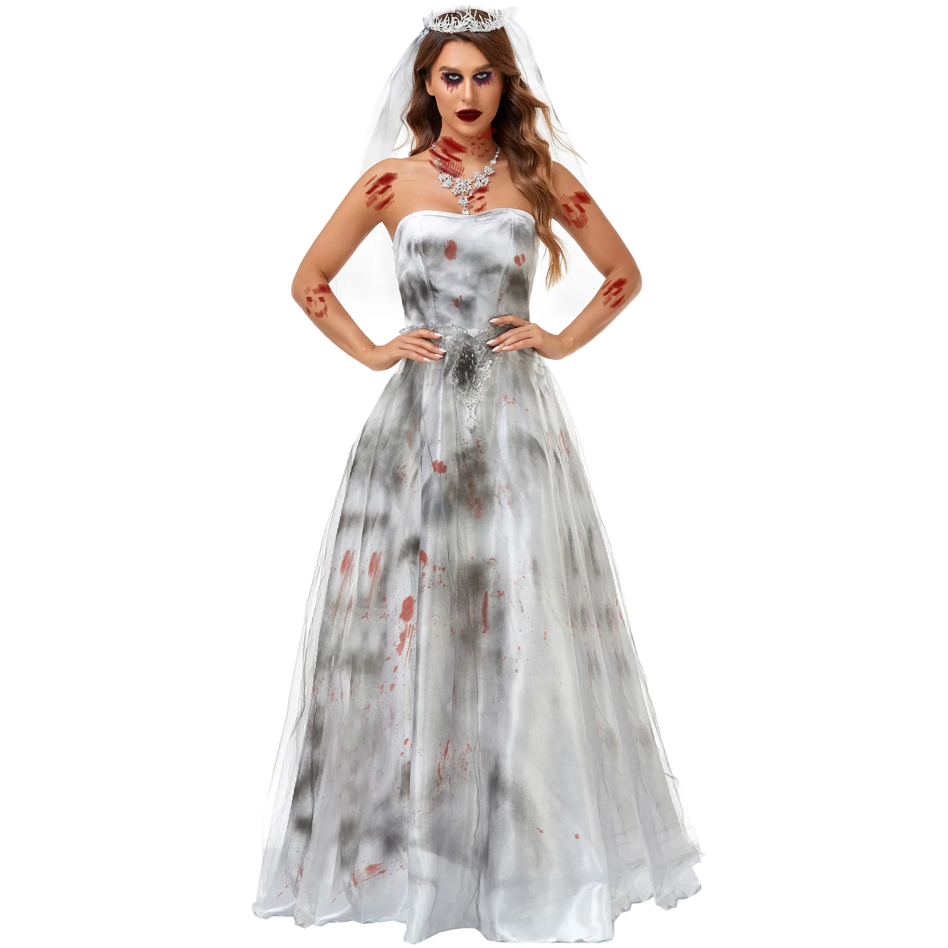 

Masquerade Carnival Party Blood dress Cosplay Grey Dust Bride Dress Costume Halloween