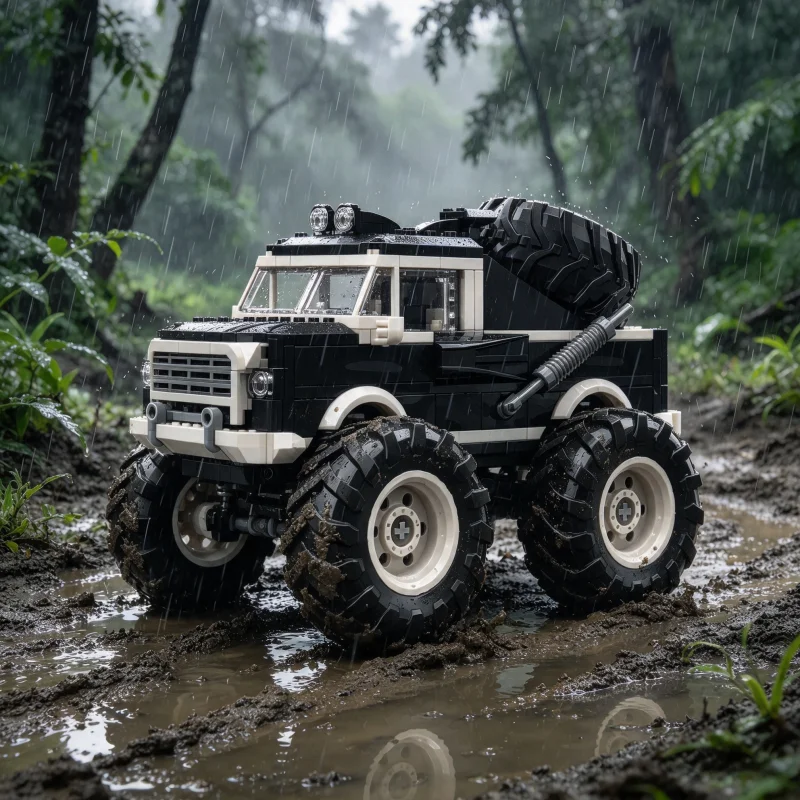 Vintage Bus Monster Truck MOC Bricks Off Road Big Heavy Duty Model DIY Assembly Brick Set Desktop Scene Ornament