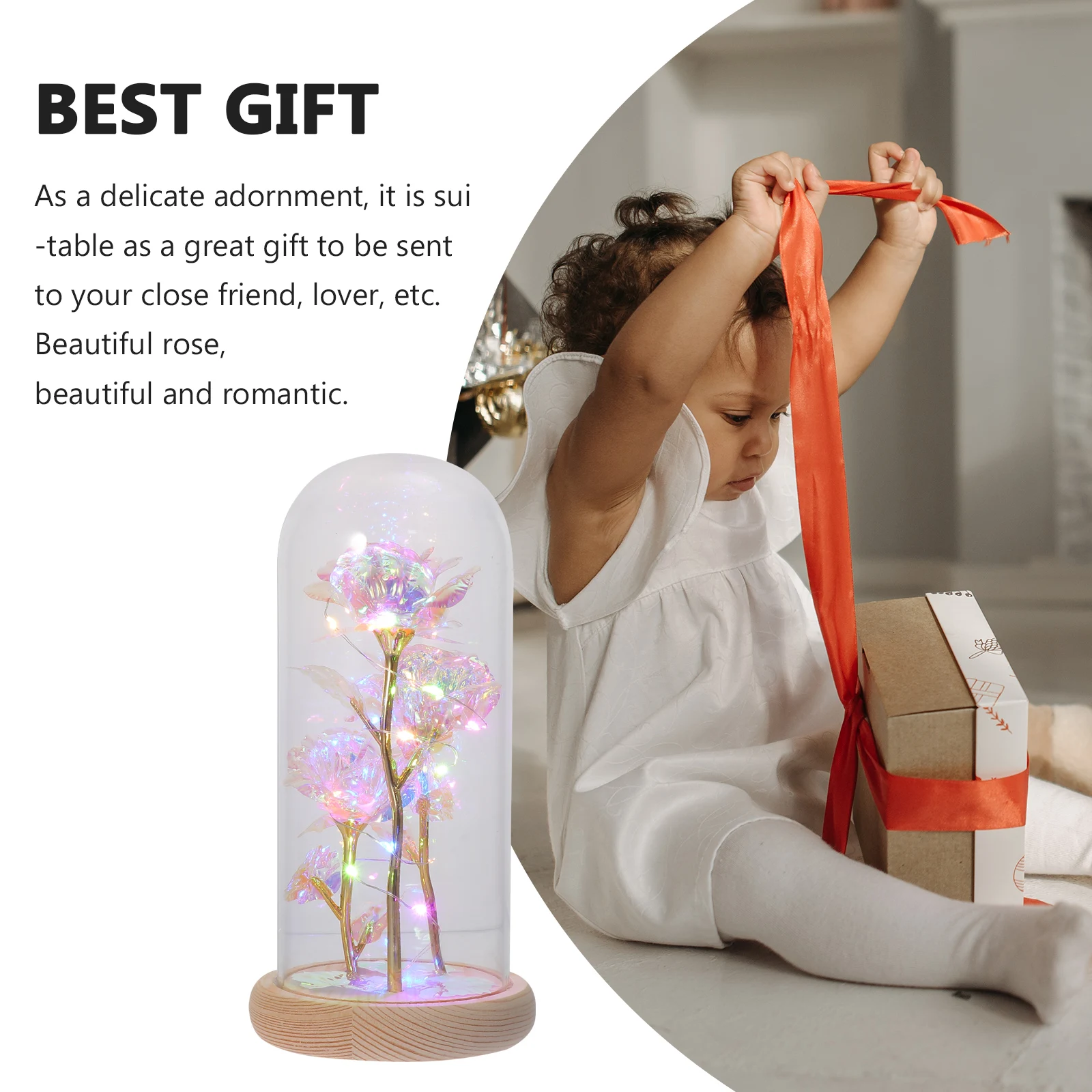 

1Pcs Gold Foil Rose Flower Glass Dome Elegant Desktop Decoration Luminous Glass Dome Home Decor Ornament Home Desktop Decor