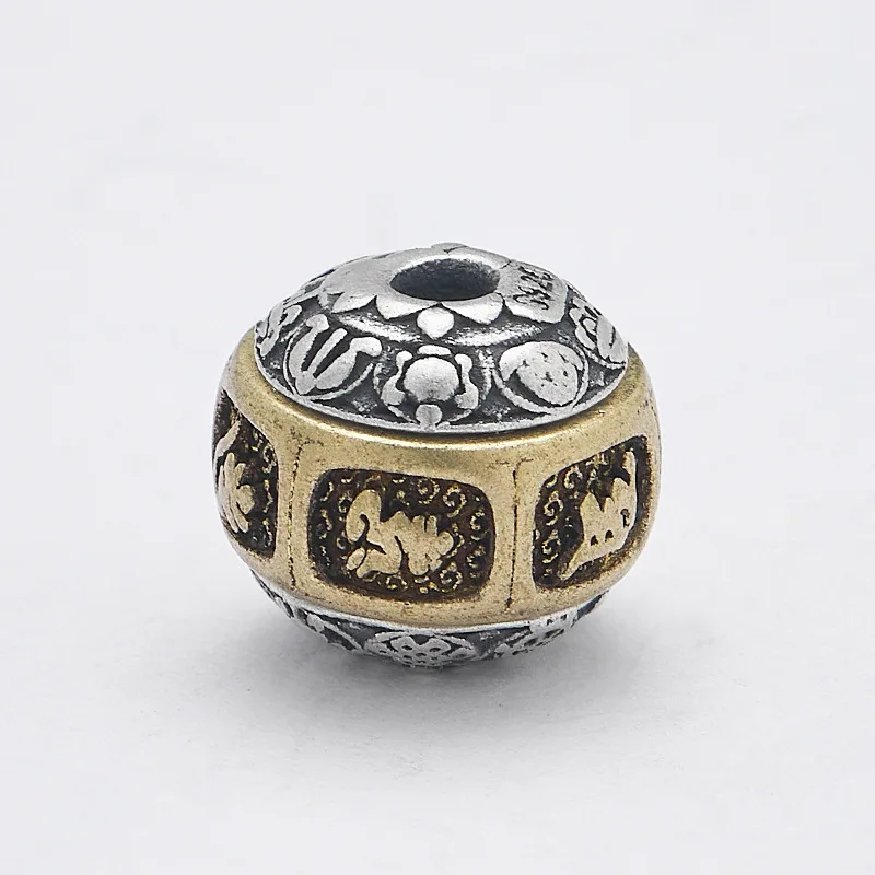 100% 925 Silver Tibetan OM Mani Beads Sterling Buddhist Auspicious Symbols  Loose Beads DIY Bracelet Findings