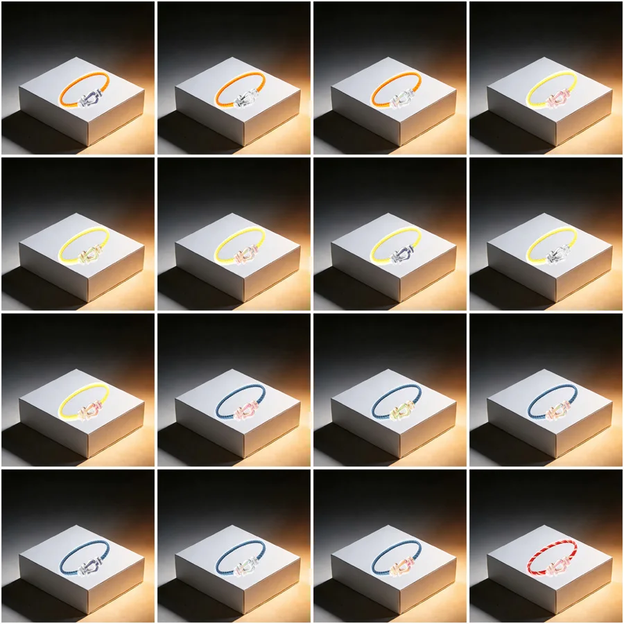 

Half-cut colored zirconia horseshoe clasp bracelet - Suitable for couples to wear. Simple style wholesale accessories.