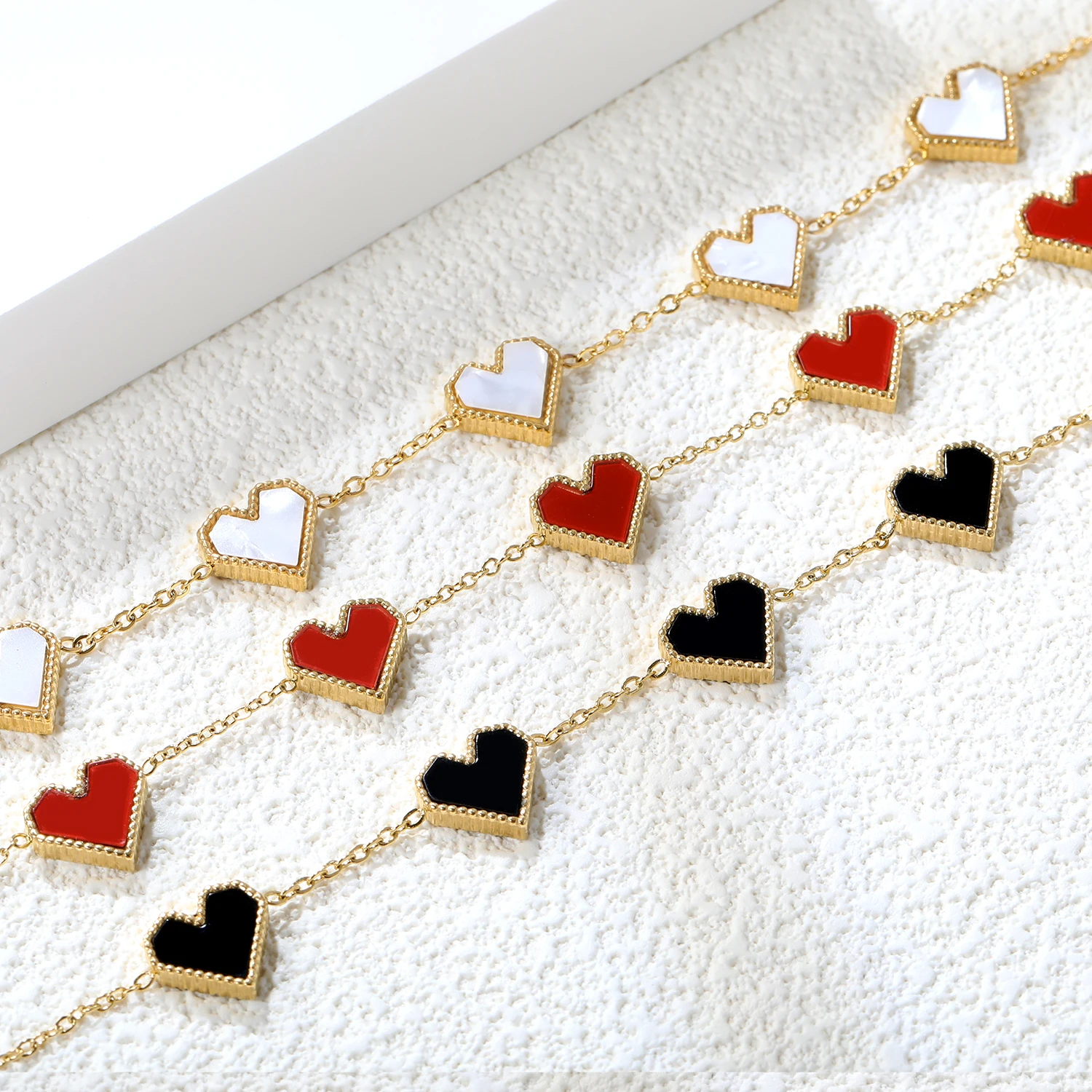 Personalized Double-Sided Heart Shape Oil Drop Chocolate Bracelet For Girls Stainless Steel Jewelry Fashion Classic Style
