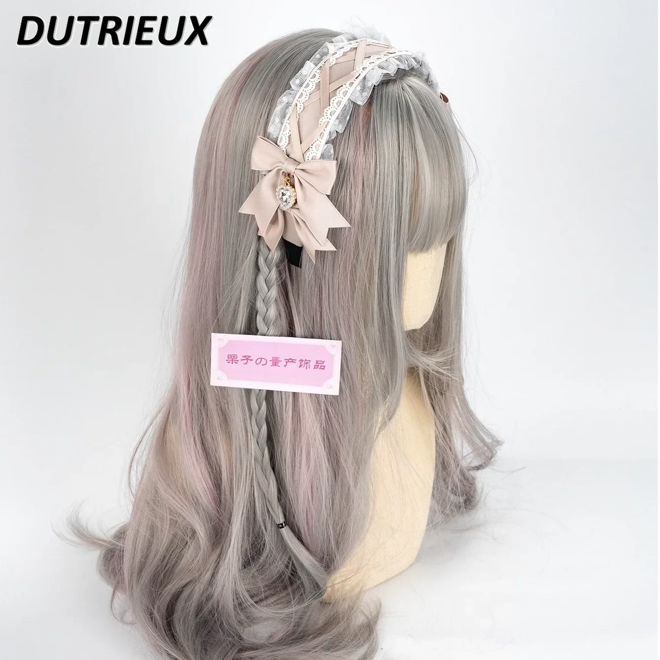 Sweet and Cute Girl Lolita Lace Cross Strap Bow Headband Love Rhinestone Pendant Mine Series Mass Production Hair Accessories