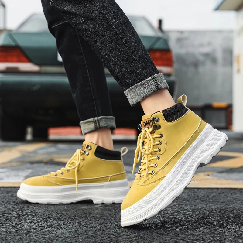 Stylish Yellow Men's High Top Sneakers Trendy Platform Men Casual Shoes Comfort Autumn Winter Sports Shoes Men sapatilhas homem