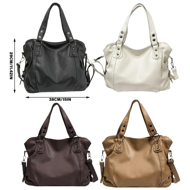 E74B Bolso espacioso para mujer, bolso cruzado cuero PU, bolso hombro informal con correa ajustable para uso diario