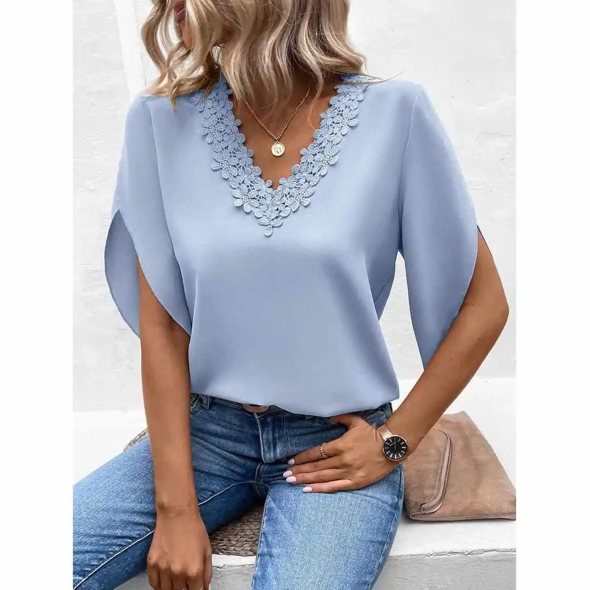 

Summer Lace Collar Flared Sve Loose irt Women's Top Knot Ruffle Cotton Blend Thin Warm Printed Open Cardigan