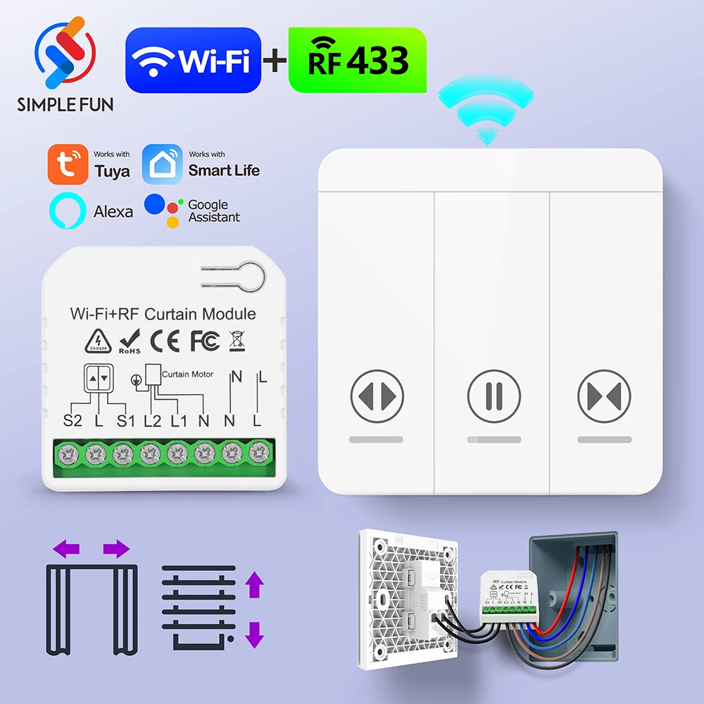 Wifi und rf smart vorhangsc halter drahtloser wand paneel schalter tuya smart life modul für rollladen jalousien garage, timer, alexa