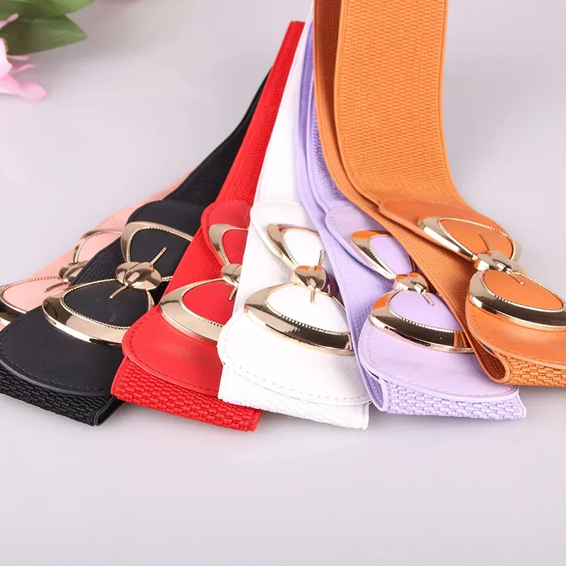 New Fashion Women Pu Solid Color Leather Waist Band Thin Elastic Waist Belt Dress Apparel Accessories Metal Buckle Waistband