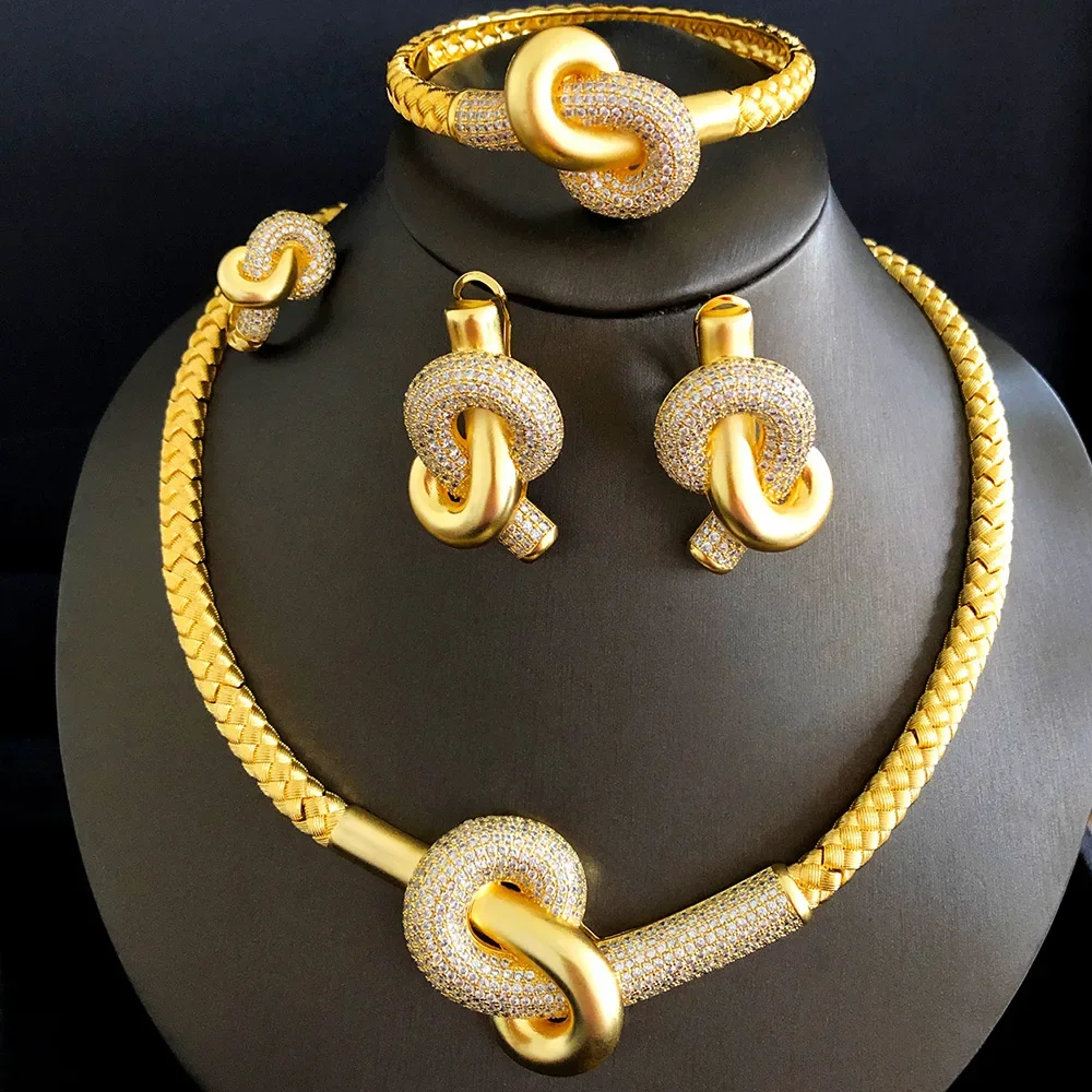 

Kellybola New Trendy Shiny Romantic Pendant Necklace Earrings Bracelet Ring Jewelry Set For Women Statement Bridal Wedding Party