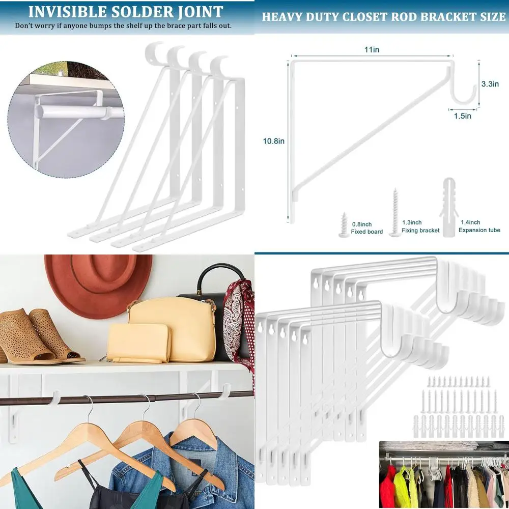 

Набор из 10 прочных кронштейнов для штанги в шкафу 11x11 дюймов, выдерживают нагрузку до 300 фунтов, настенное крепление, белые.