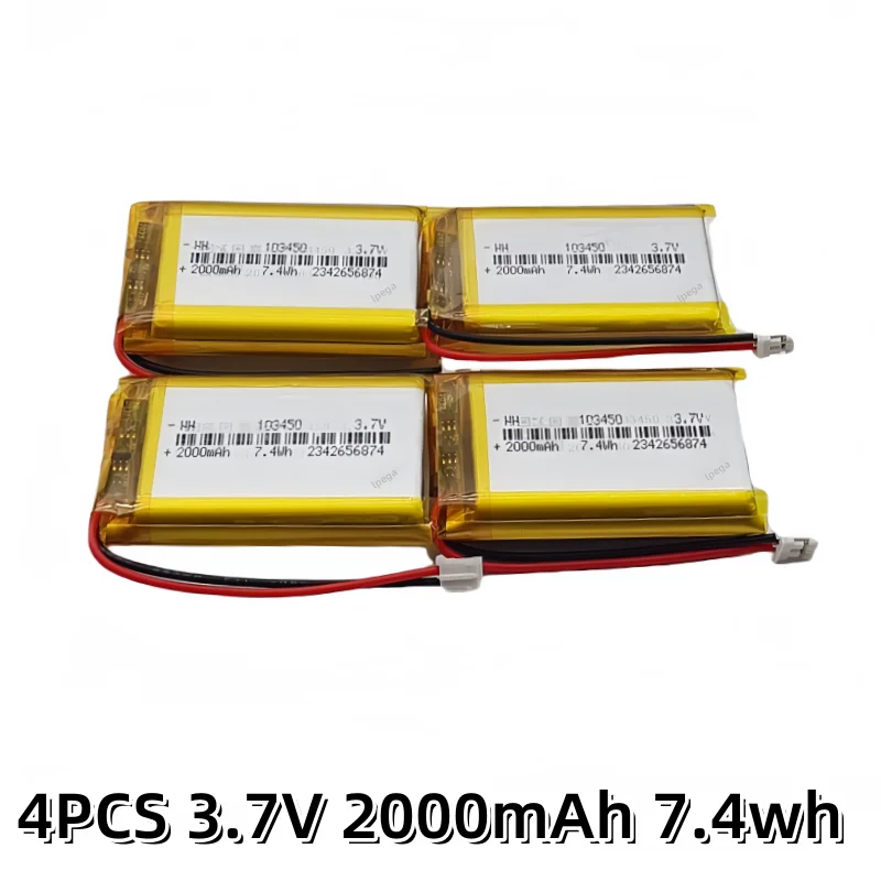 103450 3.7V 2000mAh Lithium lpega Rechargeable Battery jst PH 2.0mm 2pin plug for Camera GPS navigator MP5 Bluetooth Headset