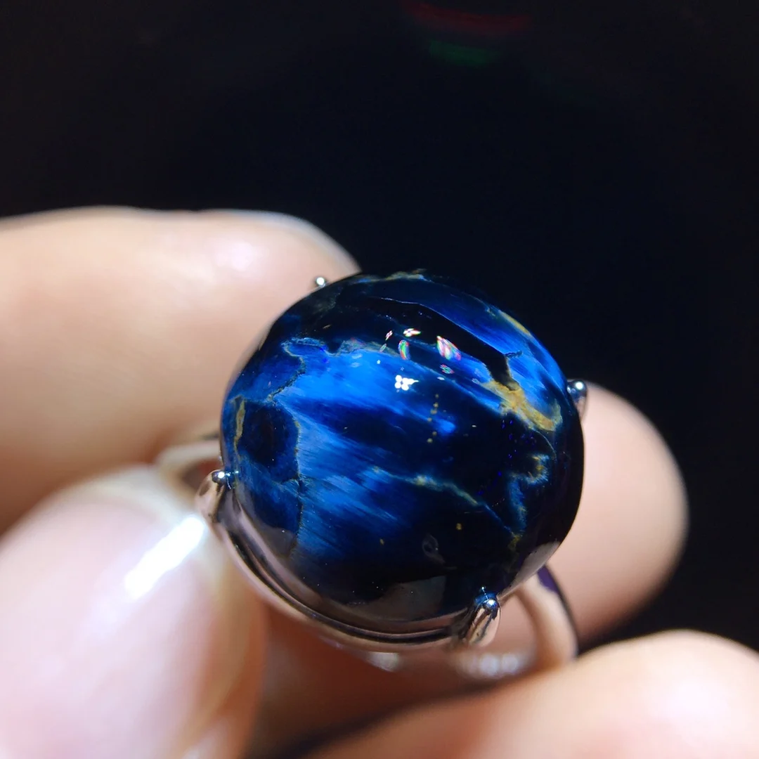 Natural Blue Pietersite Adjustable Ring Namibia Big 13.8/13.9mm Big Size 925 Silver Pietersite Chatoyant Gemstone Ring AAAAAA