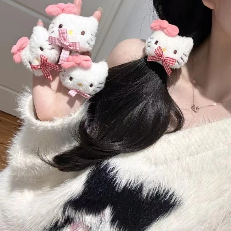 Hello Kitty Scrunchies Cartoon Sanrio Elastic Hair Ring Hair Rope Sweet Ponytail Hair Accessory Face Washing Make Up Hair Circle