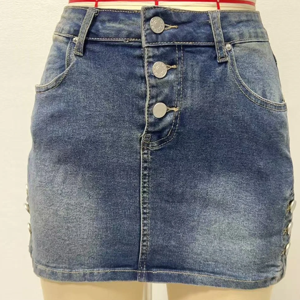 

2026 Skirt for Women Vintage Sexy Denim Short Skirts Wrap Hip High Stretch Washed Distressed Pockets Female Summer Streetwear
