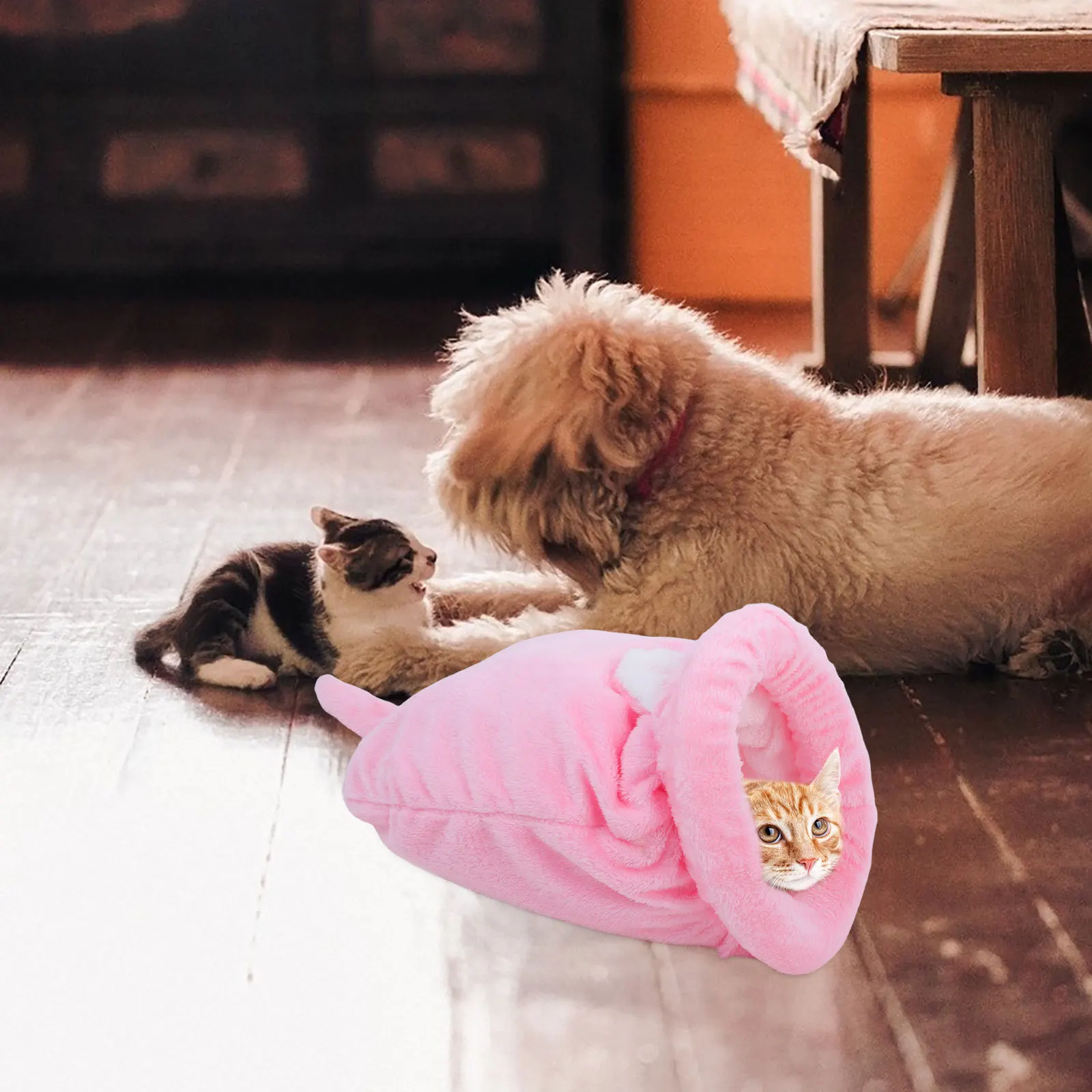 

Pet Sleeping Bag Small Dog Cat Warm House Bed Sleeping Bag Cozy Comfortable Cushion M Pink Kennel Supplies Pet Bed House