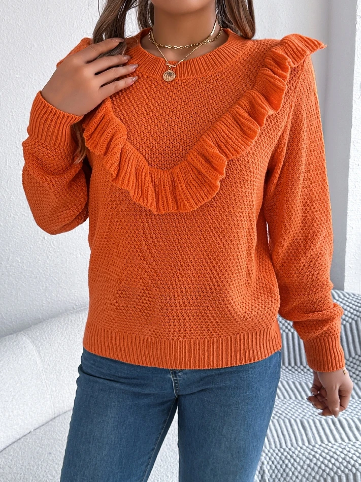 Sweater Pullover for Women 2024 Popular Color Blocked Heart-Shaped Printed Long Sleeved Casual Round Neck Loose In Stock