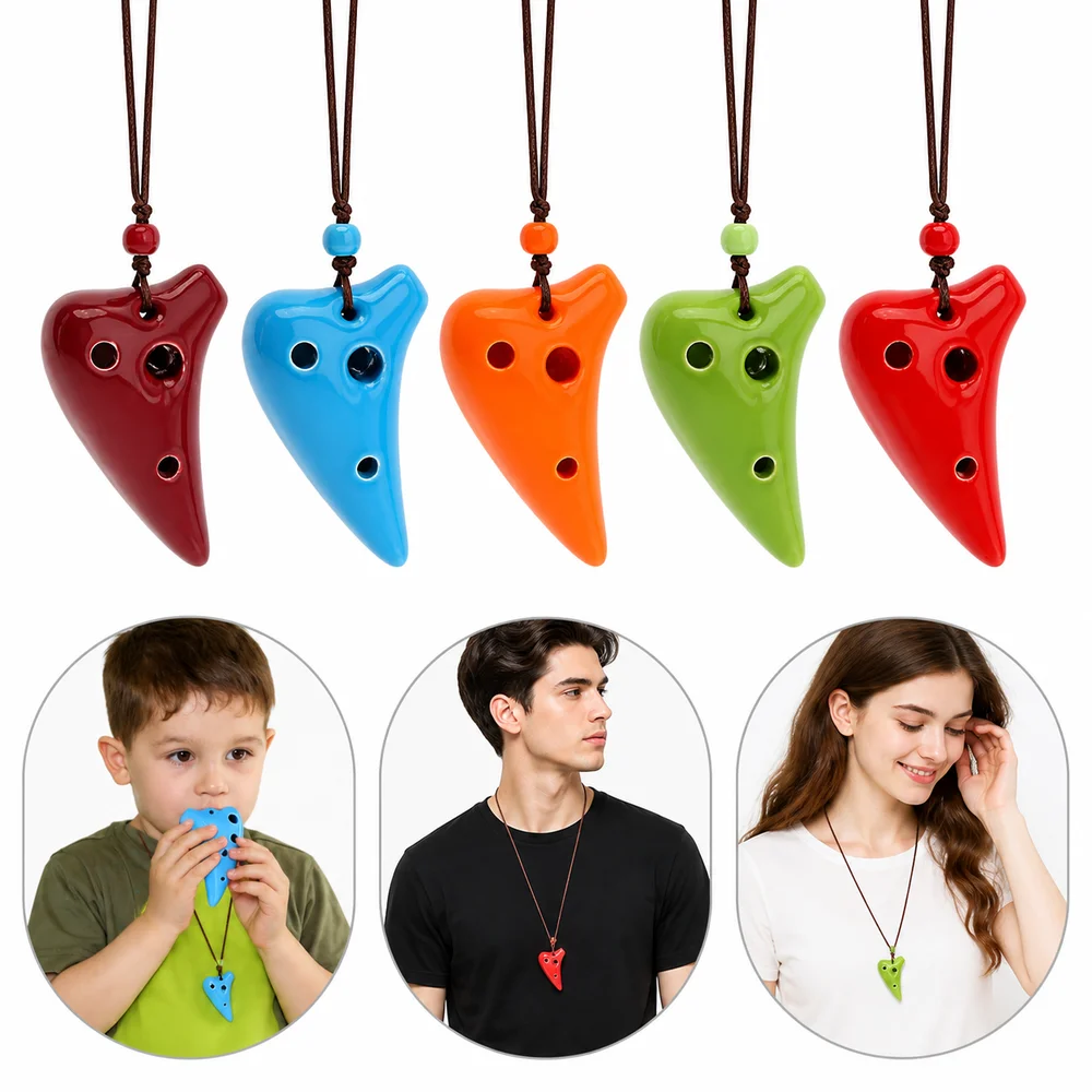 Gifts 6 Holes Ceramic Ocarina Hang Rope Included Mini Pottery Flute Playable Wind Instrument Music Gift