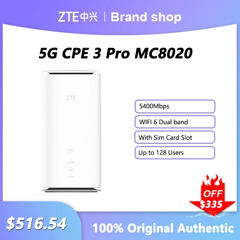 ZTE 5G CPE 3 Pro MC8020 Router WIFI 6 Dual Band 5400Mbps Wireless Signal Amplifier With Sim Card Slot 5G 4G LTE Network Repeater