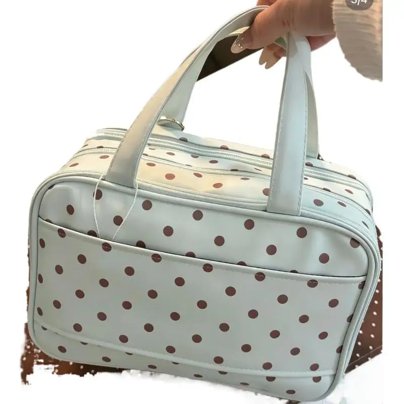 Gepunktete Handtasche für Make-up Multifunktionale Dreischichtige PU-Kosmetiktasche mit Großer Kapazität Wasserdichte Reisetasche – Detail 15