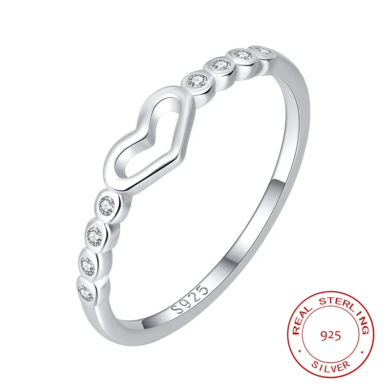 

Hollow Design 925 Sterling Silver Rings for Women Romantic Love Heart Charm Hypoallergenic Wedding Bride Party Jewelry Gift