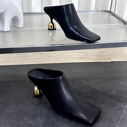 White Sheepskin Square Head Women's Slipper Baotou Textured Elegant Commuter Casual Simple Sense of Classic Wine Glass Heels New