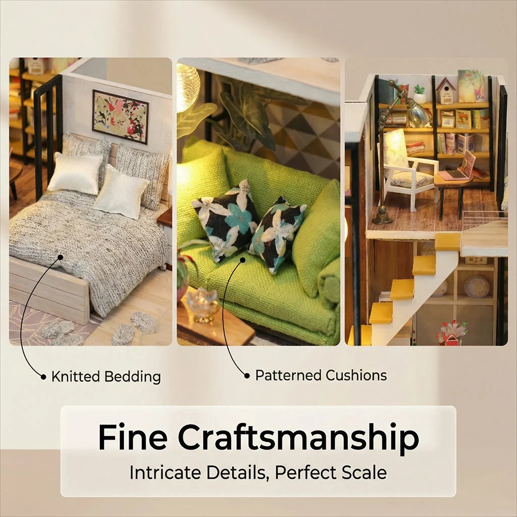 مقصورة OUZEY على الطراز الاسكندنافي يمكنك صنعها بنفسك نموذج خشبي، مجموعة تجميع منزل نورديك، هدية ديكور منزلي إبداعي للبالغين 14+ #4