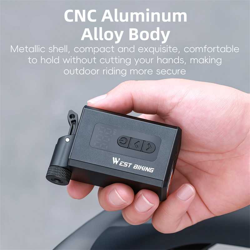 WEST BIKING Mini Electric Bike Pump 120 PSI Bicycle Fast Inflation with Preset Pressure for Presta Schrader Dunlop Clik Valves