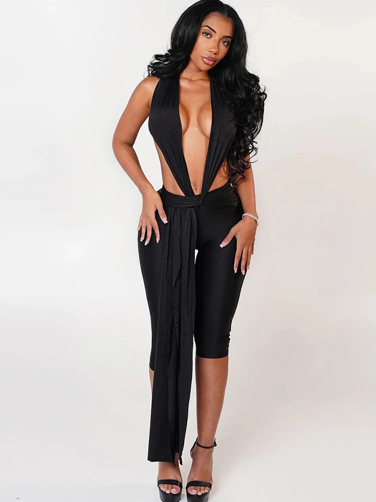 

Сексуальный модный комбинезон для женщин: с открытой спиной, без рукавов, с завязками, облегающий, персикового цвета, для клубных вечеринок