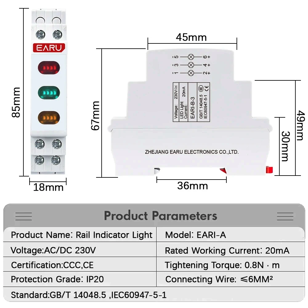 10/18mm Rail Indicator Light AC DC 220V 230V LED Dual Color Signal Light Tri Color Indicator 50/60Hz Light Red Green Blue