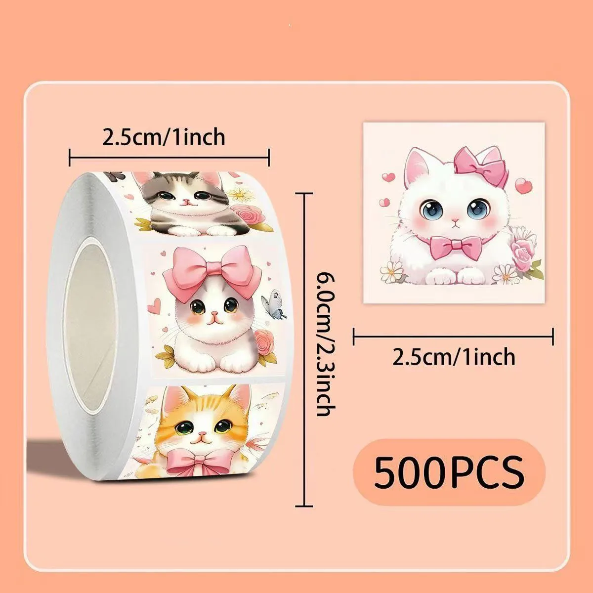 500Pcs Fun Cute Cartoon Cat Stickers For DIY Gift Wrapping, Envelope , Baking Cake Boxes Scrapbooking