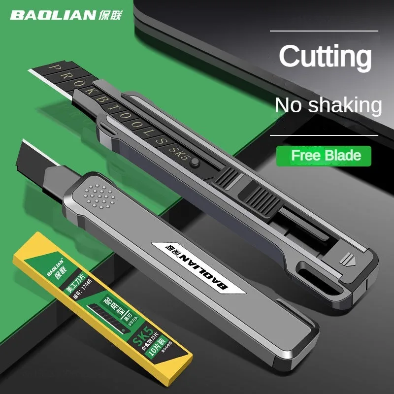 Baolian Utility Knife Portable Pocket Box Cutter Retractable Paper 80MM Sharp Metal Blade for Office School Stationery Supplies