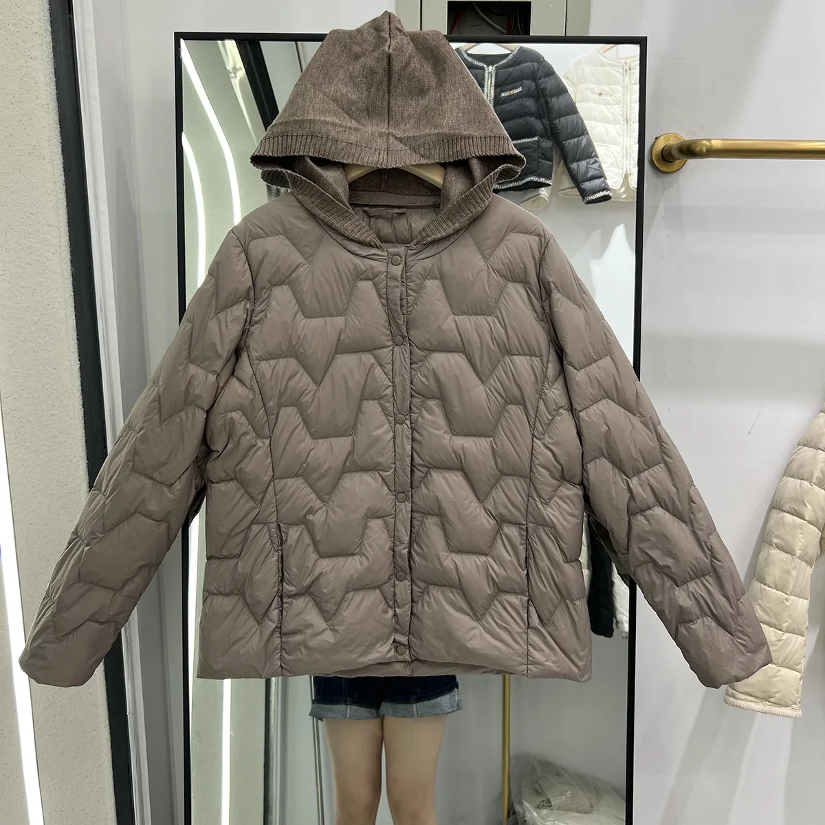 ใหม่ฤดูใบไม้ร่วงฤดูหนาวผู้หญิงถัก Hooded WARM Down JACKET ULTRA LIGHT เป็ดสีขาวลงเสื้อหญิง Bigsize PUFFER Parkas Outwears