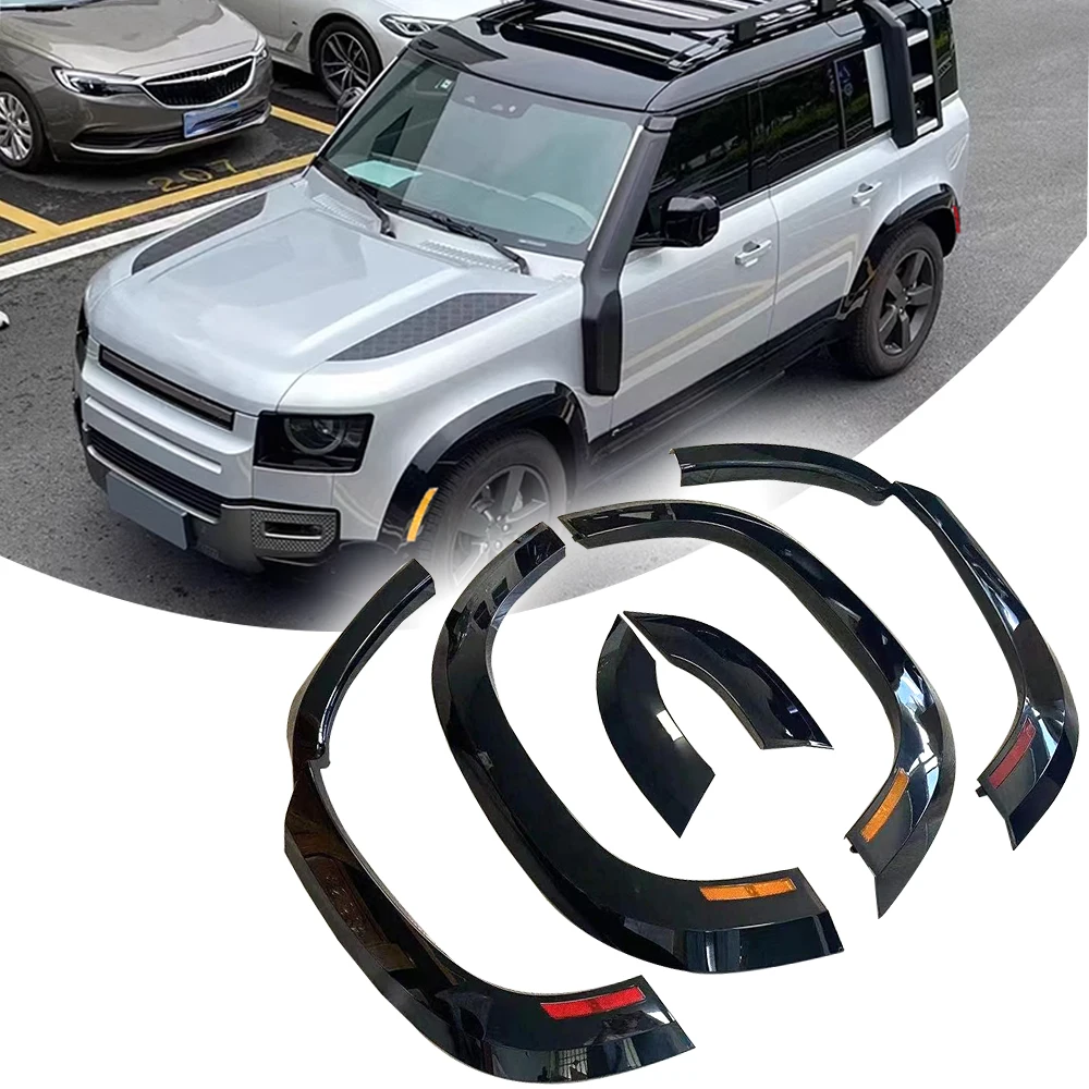 

6pcs Gloss Black Widening Wheel Fender Trim Kit Eyebrow accessories with LED Lights for Land Rover Defender 110 2020-2024 2025