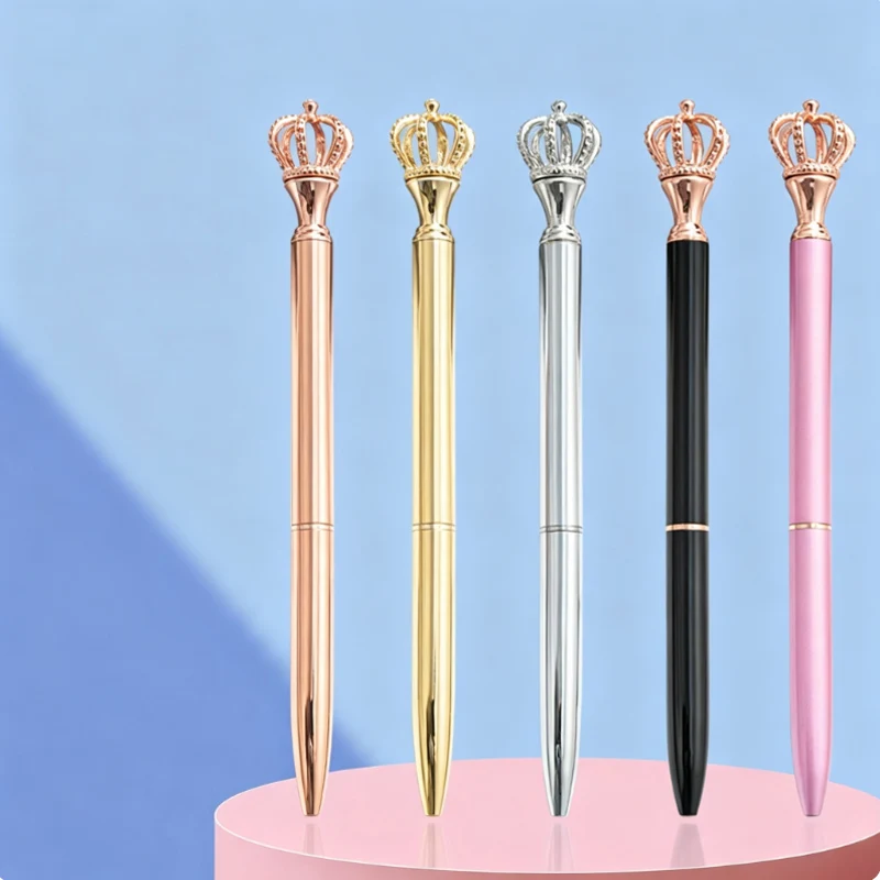 1PCS Cartoon Crown Pen Creative PlatingMetal Signature Pen Gift Ballpoint Pen Custom Logo Pen School Office Anniversary Name