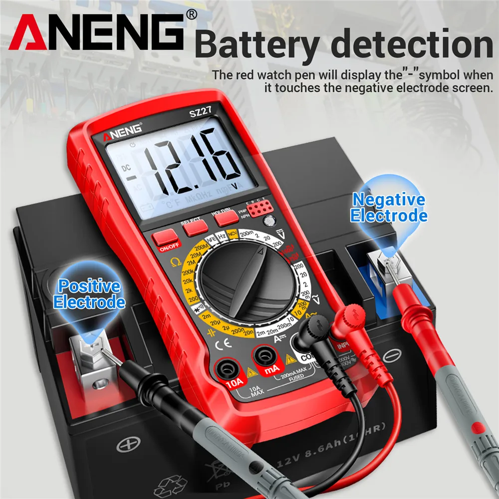 ANENG SZ27 Digital Multimeter AC/DC Voltage 10A Current Tester 200M Ohm Hz Diode Transistor NCV Capacitance Resistance Test