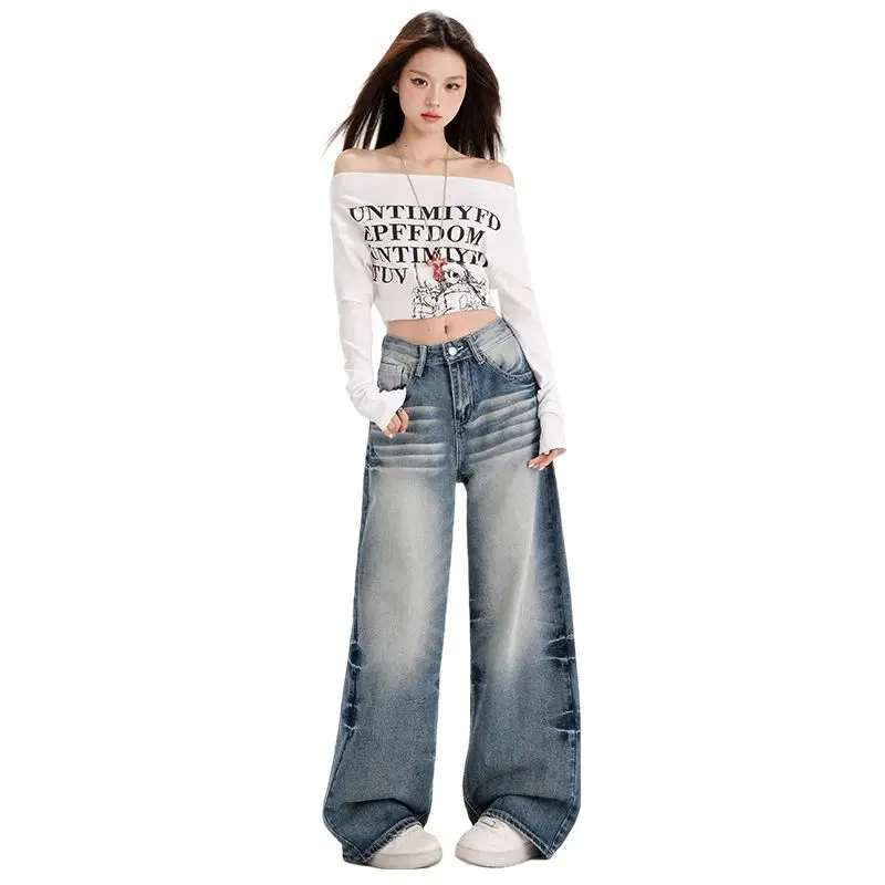 

Американское ретро | Промытый процесс | Свободный крой | Длинные брюки | Удлиненная длина | Широкие джинсы