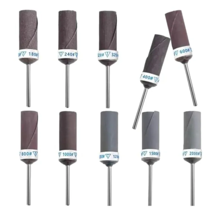 

JUNLINX 10 Pcs Mixed Grit Sandpaper Drum 1/8 Inch Shank Abrasive Sanding Bite Sandpaper Sticks Set for Dremel Rotary Tools