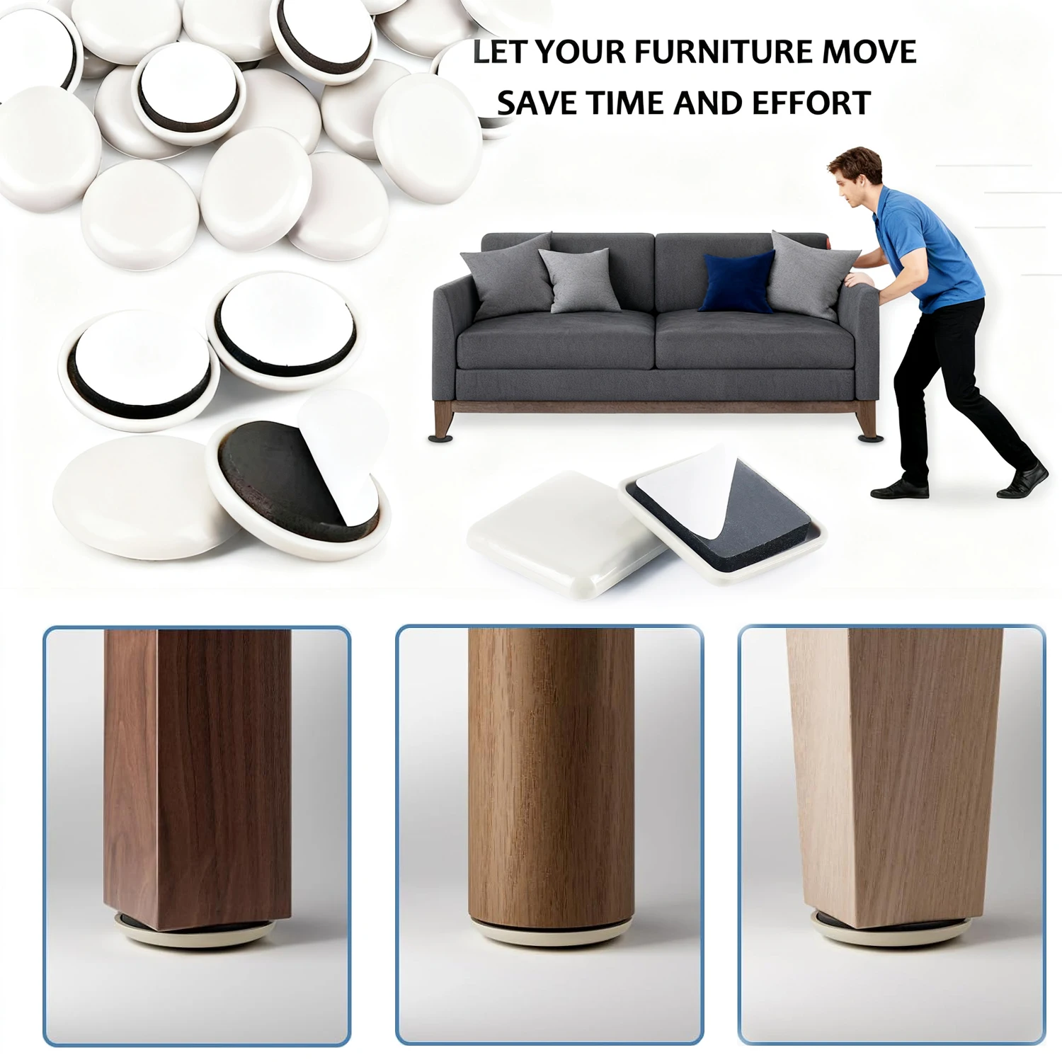 

4Pcs Self-Adhesive Floor Protector Moving Anti-abrasion Mat Furniture Leg Pads Easy Move Heavy Furniture Table Slider Cap