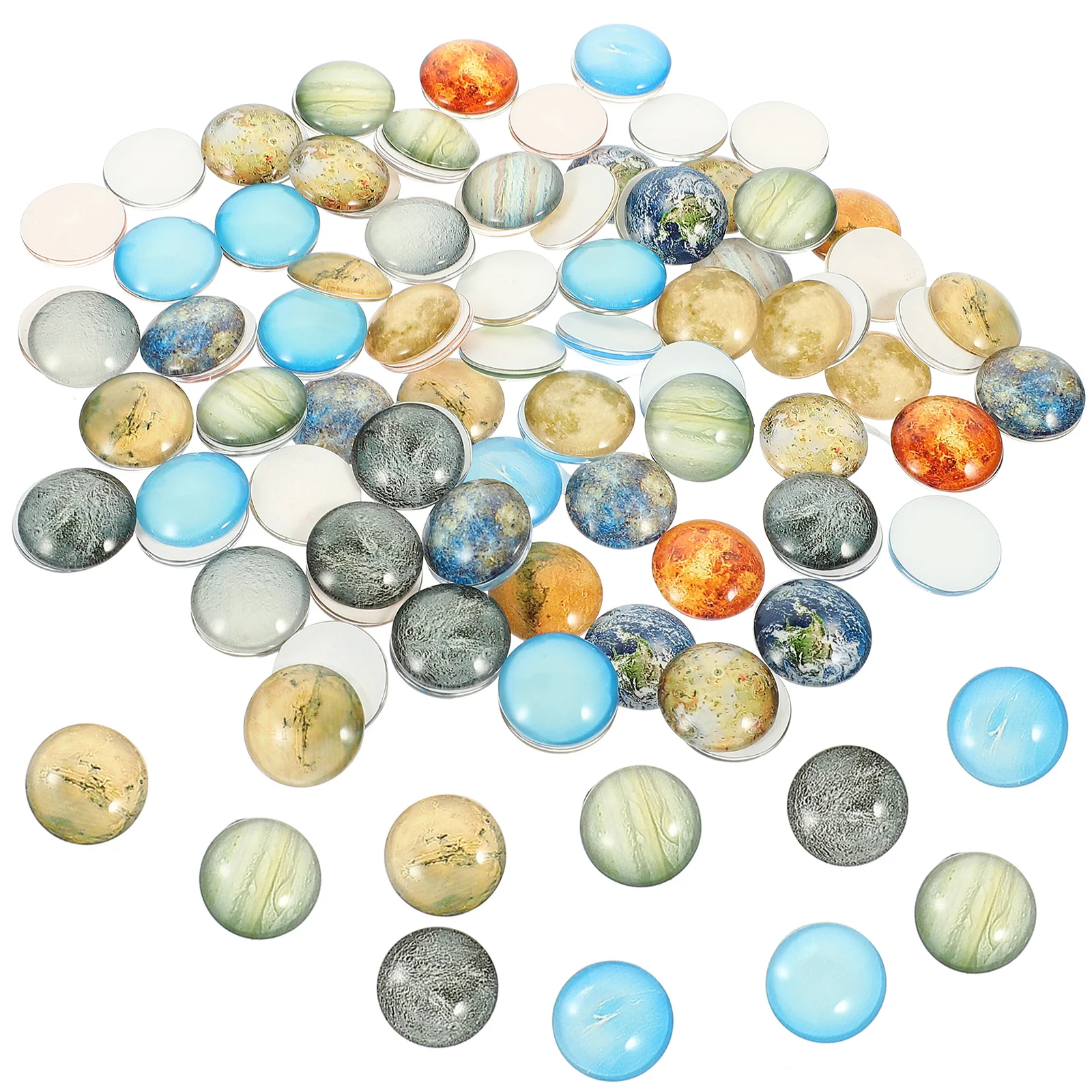 100Pcs Round Luminous Glass Patch DIY Gemstone Jewelry Making Craft Decoration Planet Pattern Supplies Gemstone Patches