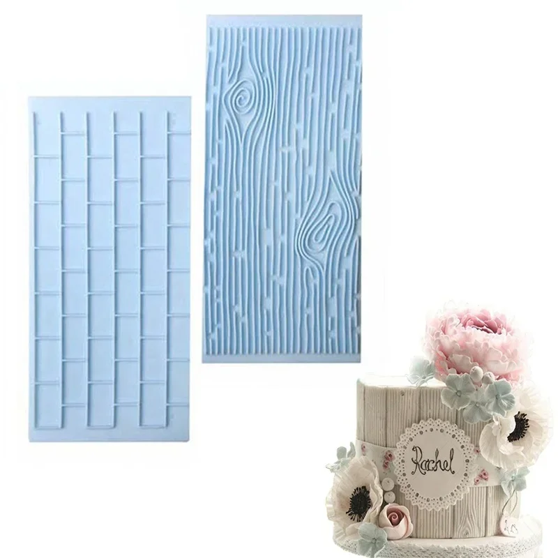Silicone Tree Bark e Brick Wall Mat Cake Mold, Textura Ferramentas de Decoração, Fondant Suprimentos, 2pcs por conjunto