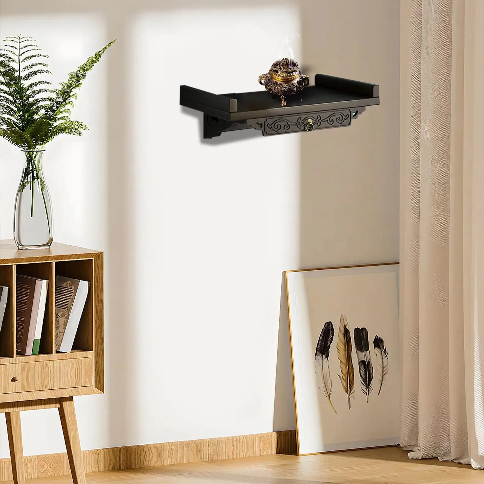 Altaarplank voor muur Boeddha Altaarplank Heiligdomtafel Sterk draagvermogen Decoratief rek met dubbellaagse opbergstandaard voor
