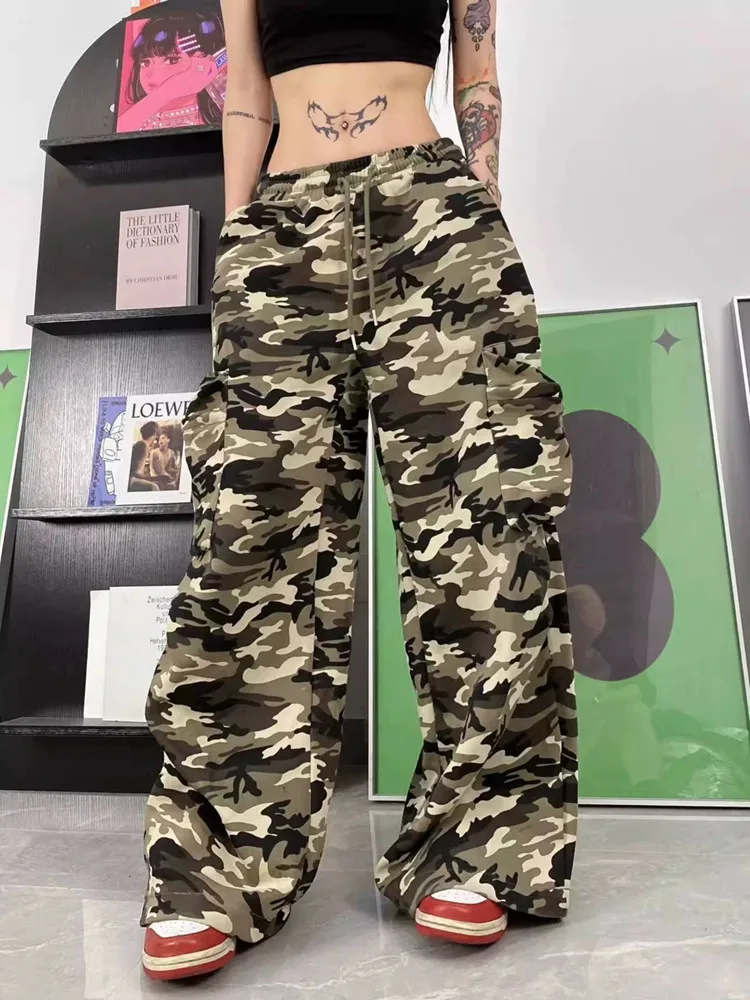 2024 Ropa Y2K Streetwear Camouflage Baggy New Summer Cargo Pants For Women Wide Leg Casual Female Sweatpants Loose Long Trousers